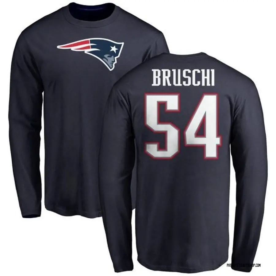 Men's Tedy Bruschi New England Patriots Name & Number Logo Long Sleeve T- Shirt - Navy